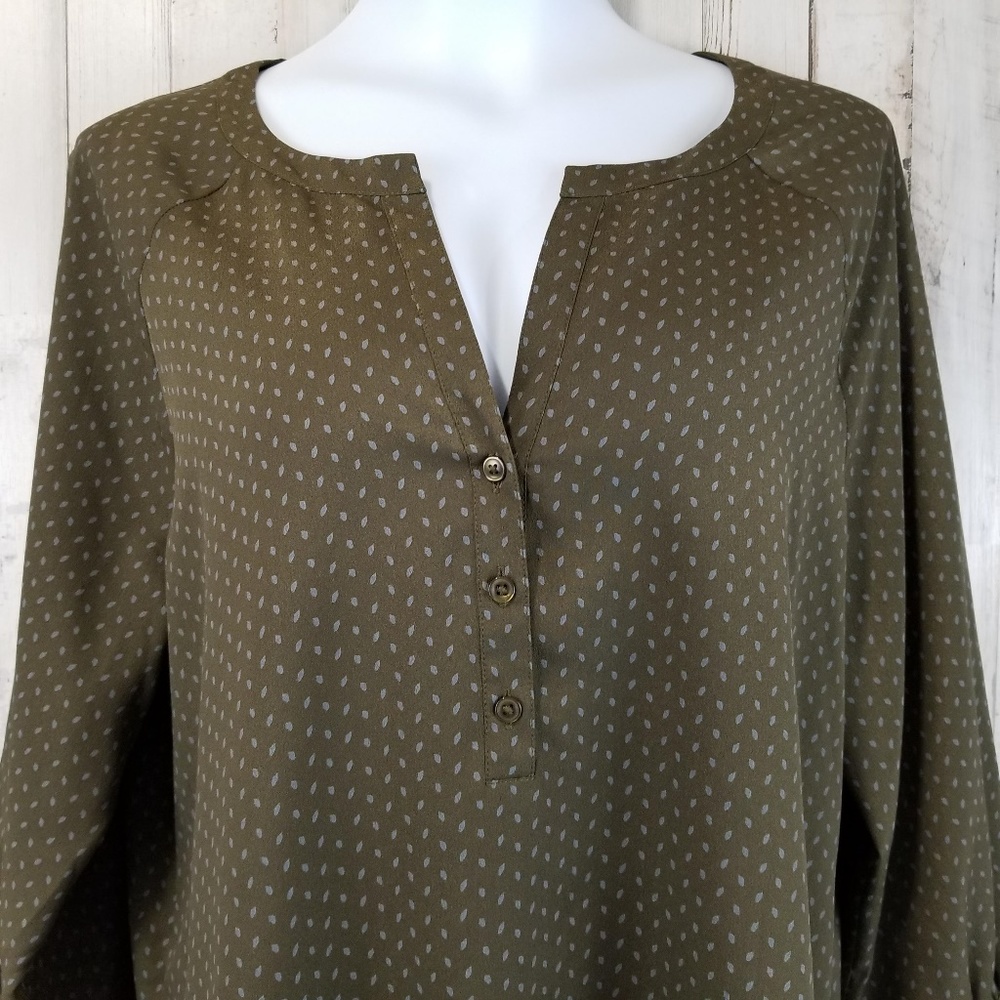 Ann Taylor LOFT Womens Popover Top L Brown - Picture 2 of 7